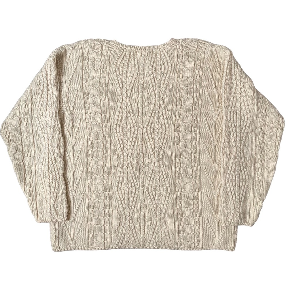 Vintage LL Bean Cable Knit Sweater Ivory Women's Large 100% Wool Made in Ireland - Picture 3 of 4
